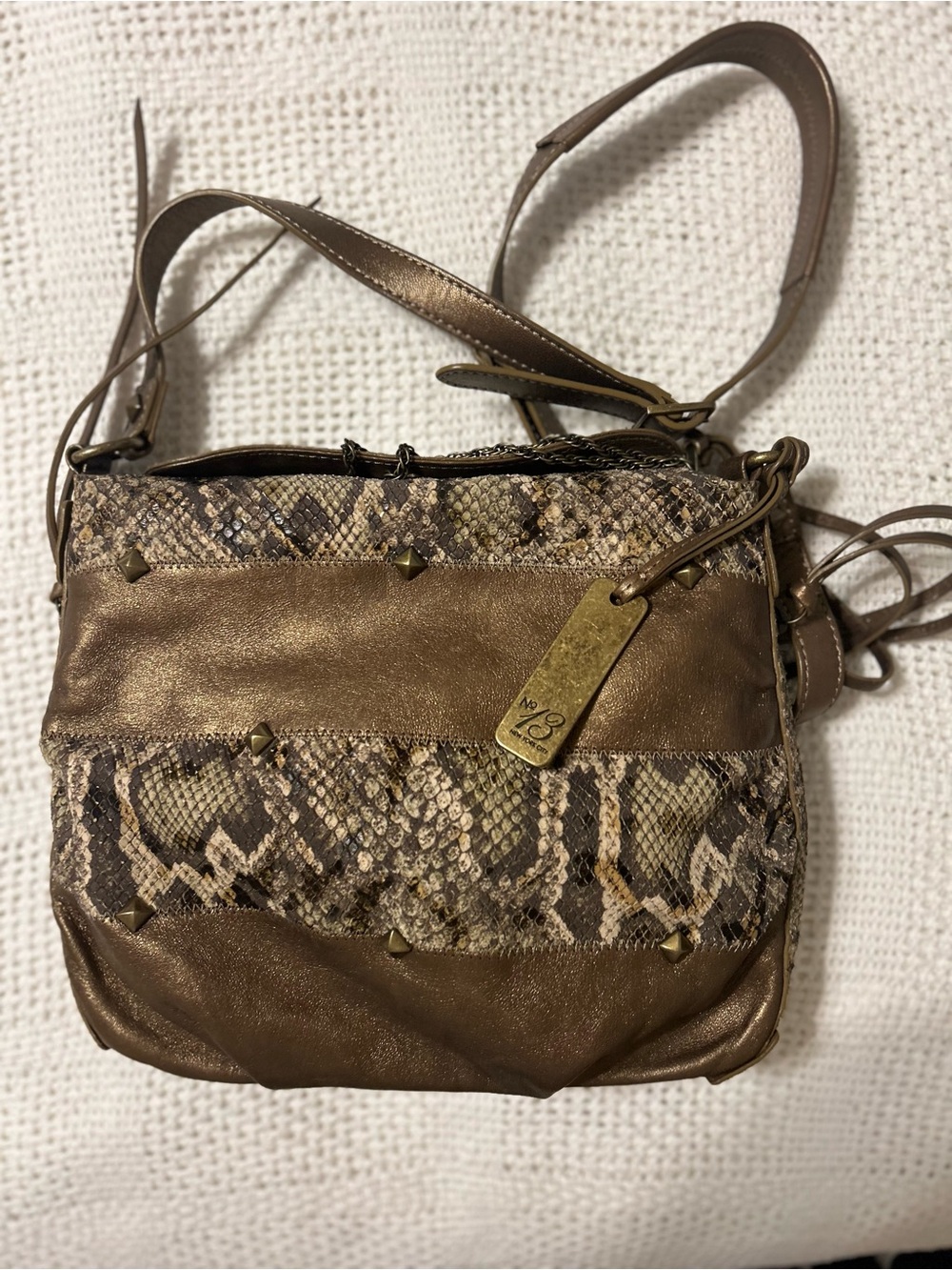 Botkier Bronze and Brown Snakeskin-Accent Crossbody